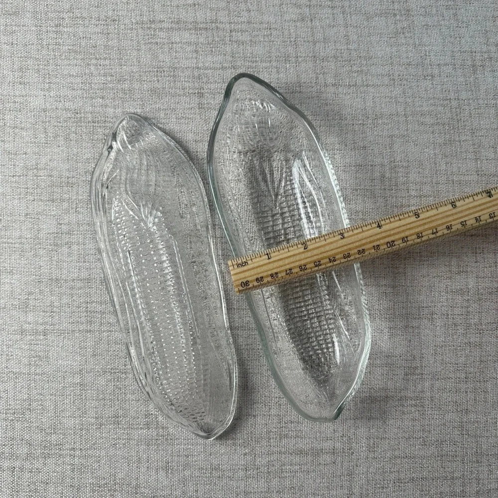 Vintage Set of 2 Glass Corn on the Cob Dishes | Corn-Shaped Serving Plates